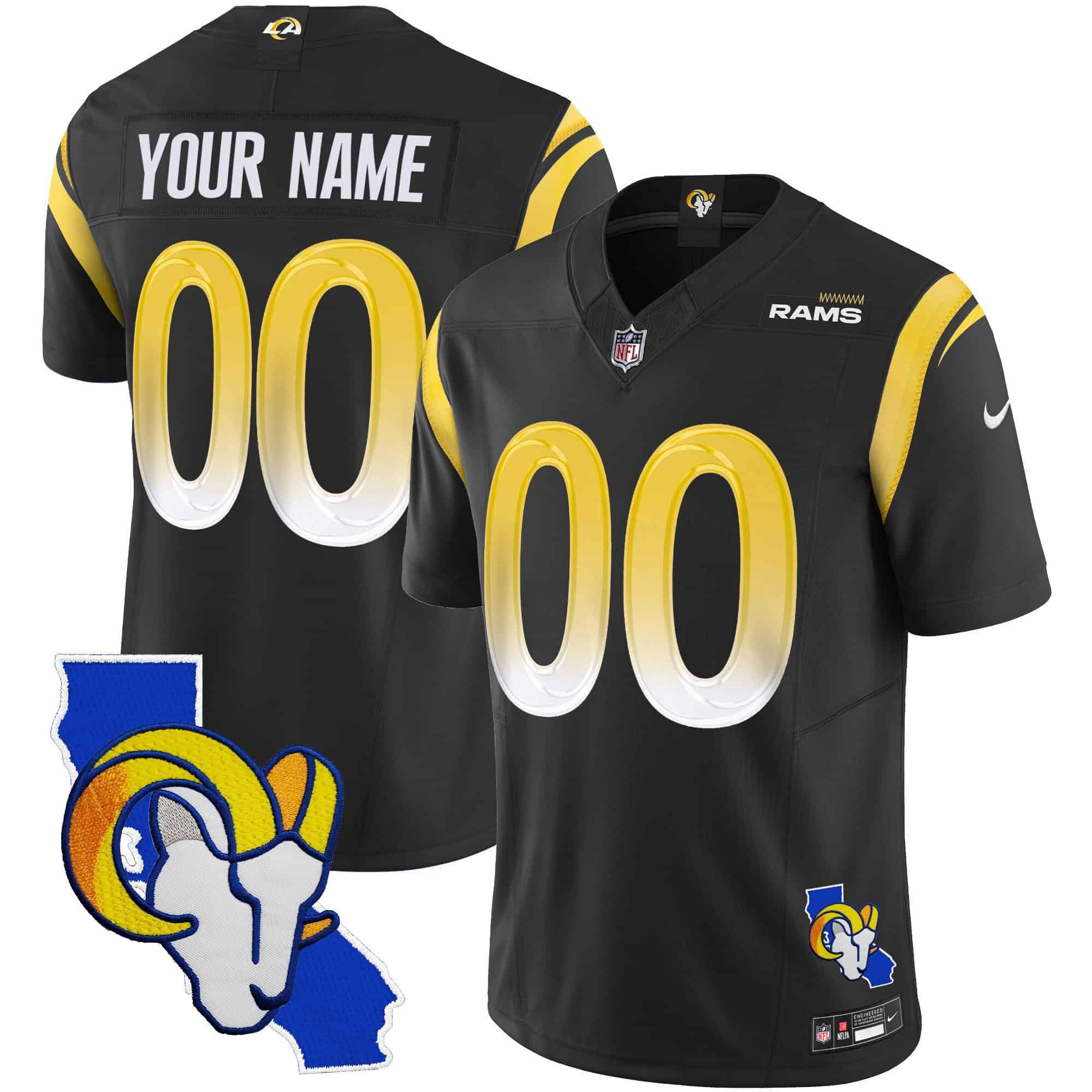 Men Los Angeles Rams Black 2024 Nike Patch Vapor Limited Custom NFL Jersey style 1->customized nfl jersey->Custom Jersey